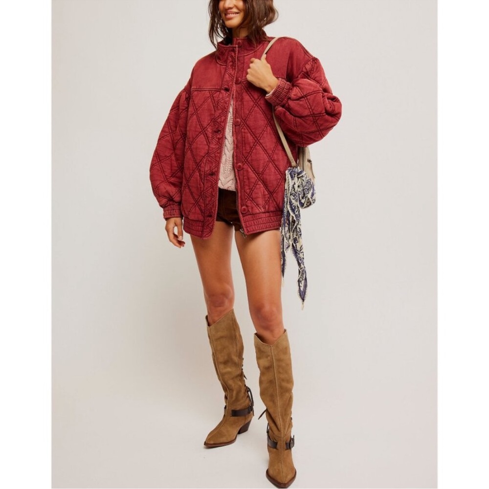 NWT Free People Juno Jacket - Port π₯ Quilted Brick Puffer Coat Movement - Picture 4 of 6